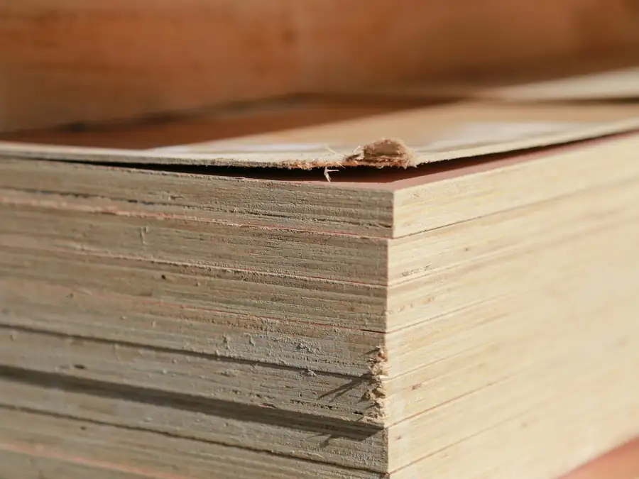 Edge of a stack of plywood sheets