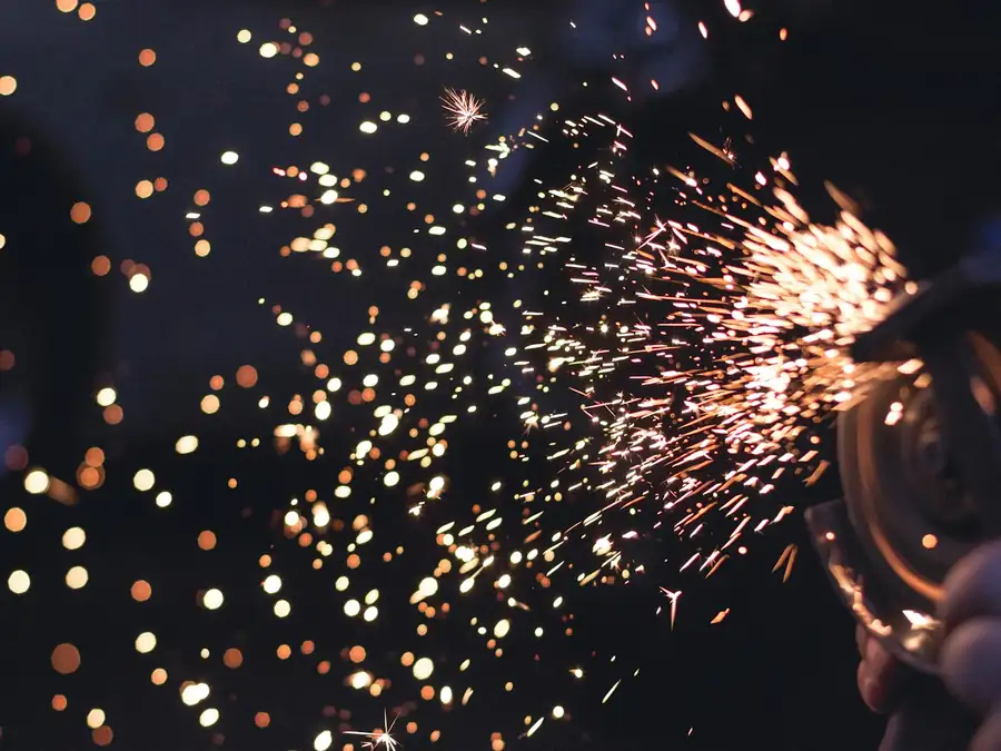 Close-up of grinding sparks
