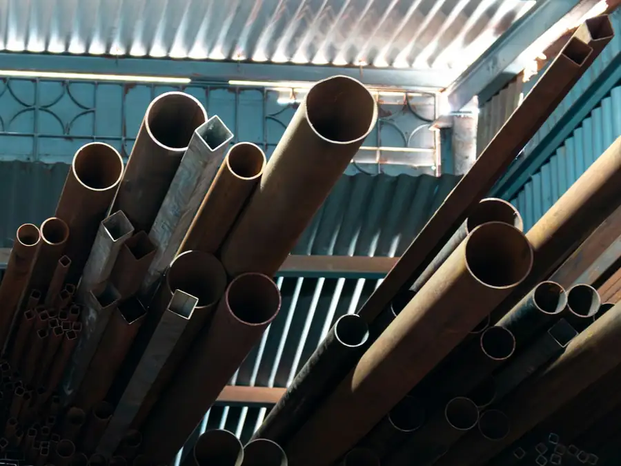 Square and round steel tubes stacked
