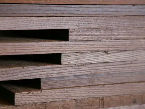 Edges of stacked plywood sheets